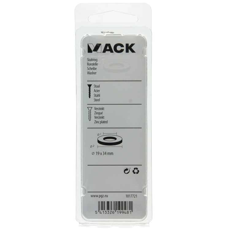 Mack 1017721 - Unterlegscheibe Stahl verzinkt 5 Stück 19 x 34 mm | 10 Stück
