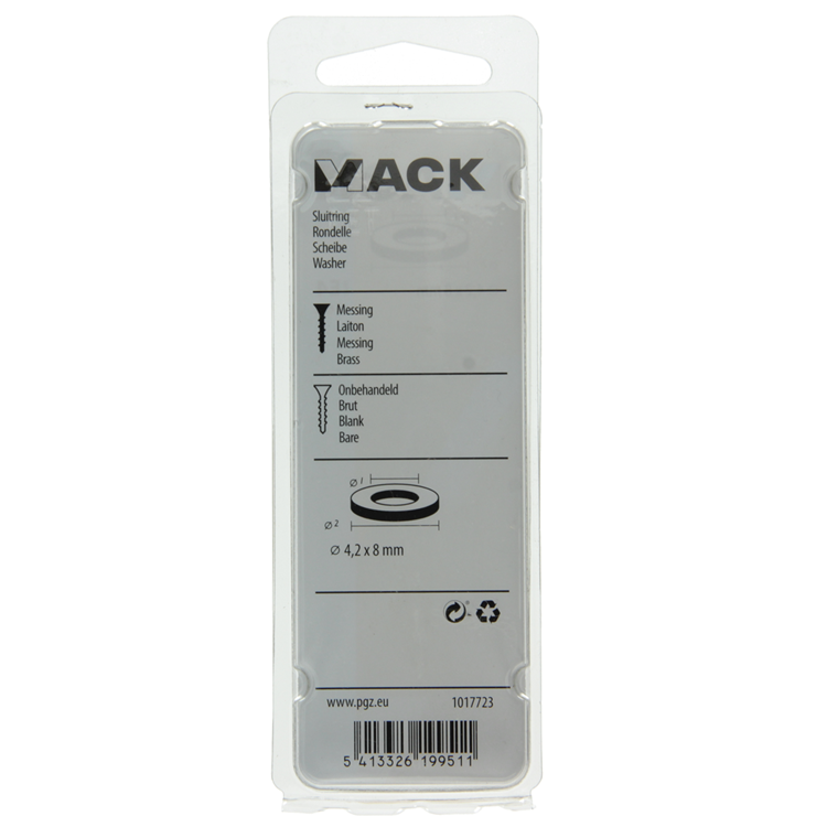 Mack 1017723 - Unterlegscheibe Messing 16 Stück 4,2 x 8 mm | 10 Stück