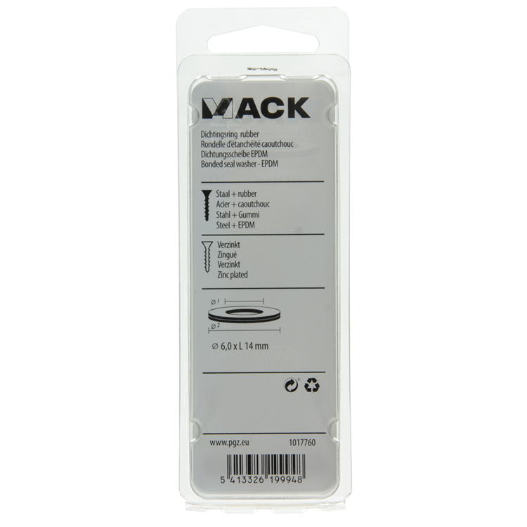 Mack 1017760 - Dichtring Gummi verzinkt 20 Stück 6,0 x 14 mm | 10 Stück