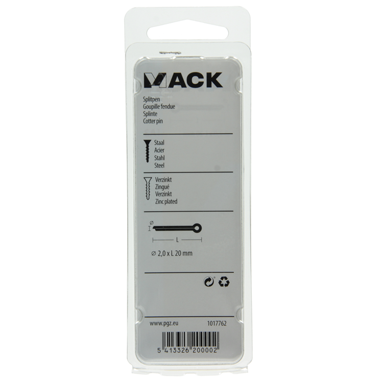 Mack 1017762 - Splint verzinkter Stahl 22 Stück 2,0 x 20 mm | 10 Stück