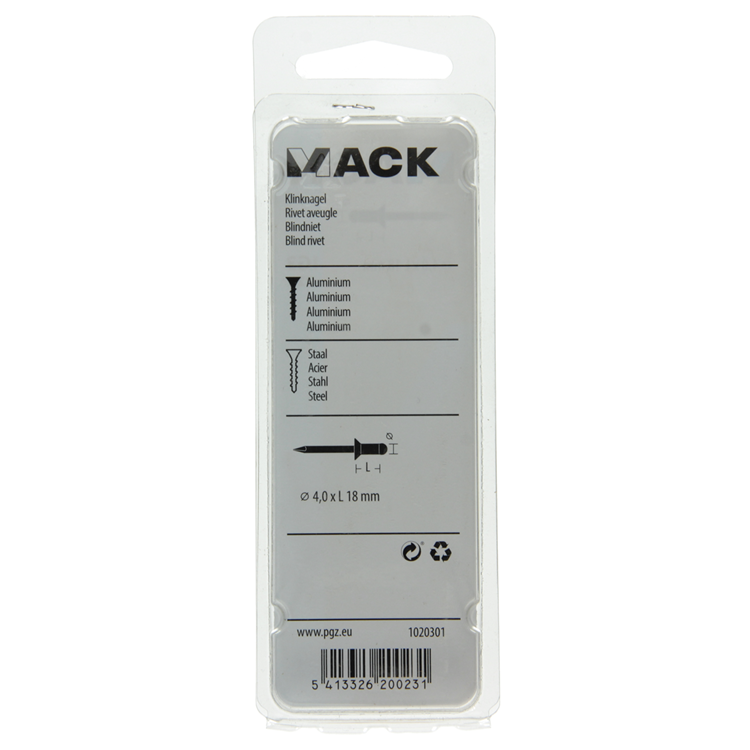 Mack 1020301 - 22 Blindklammern Aluminium 4,0x18mm | 5 Stück