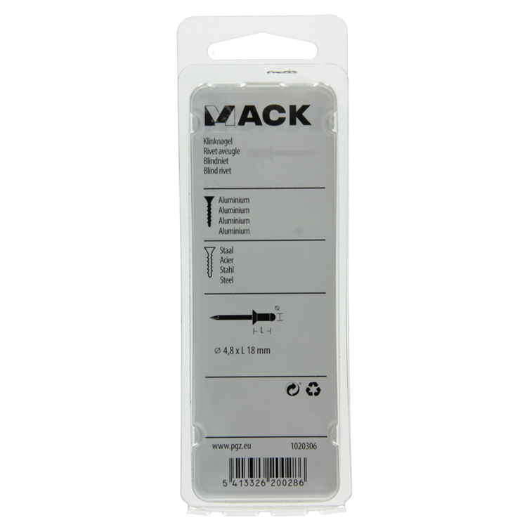 Mack 1020306 - 16 Blindklammern Aluminium 4,8x18mm | 5 Stück