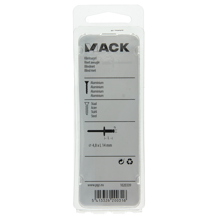 Mack 1020309 – 11 Blindklammern, Aluminium, breiter Kopf, 4,8 x 14 mm | 5 Stück