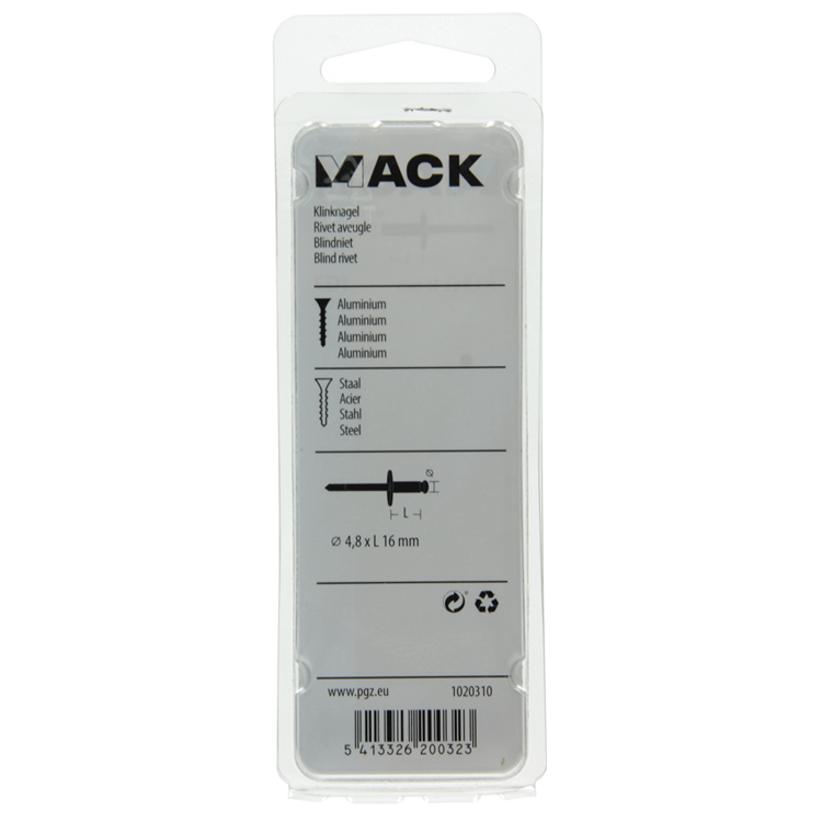 Mack 1020310 – 10 Blindklammern, Aluminium, breiter Kopf, 4,8 x 16 mm | 5 Stück