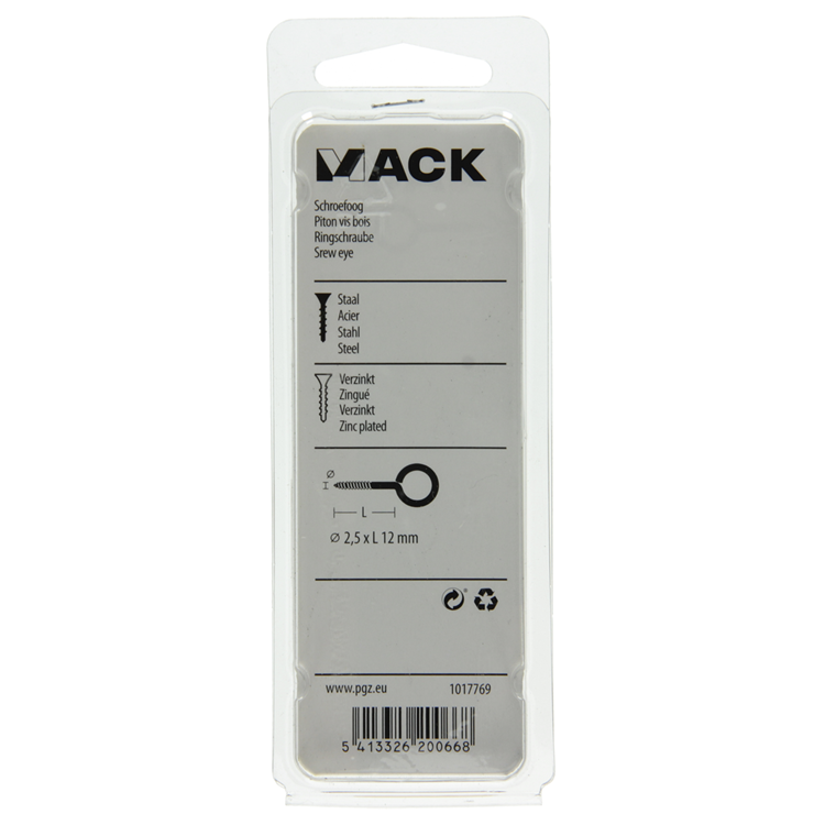 Mack 1017769 - Schraubenöse aus verzinktem Stahl, 18 Stück, 2,5 x 12 mm | 10 Stück