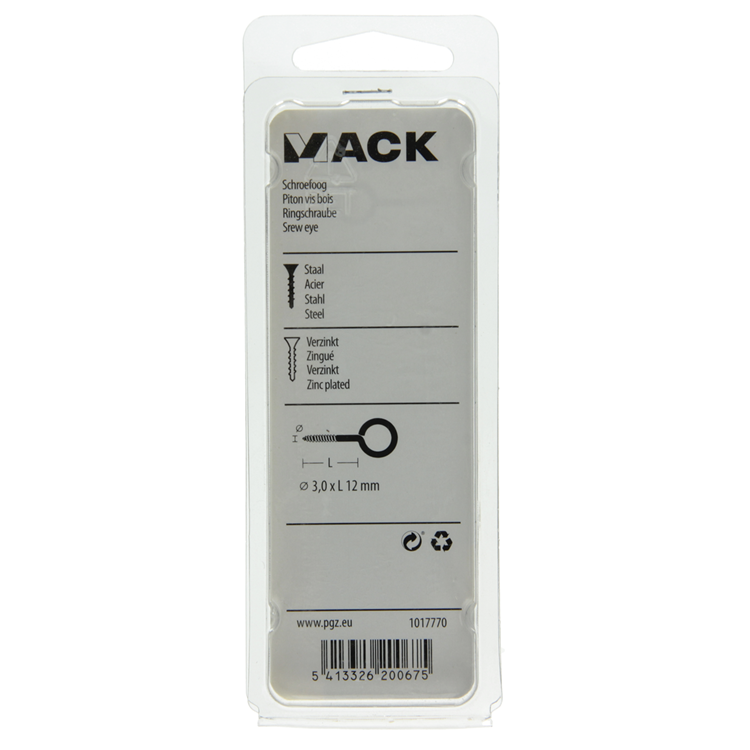 Mack 1017770 - Schraubenöse aus verzinktem Stahl, 15 Stück, 3,0 x 12 mm | 10 Stück