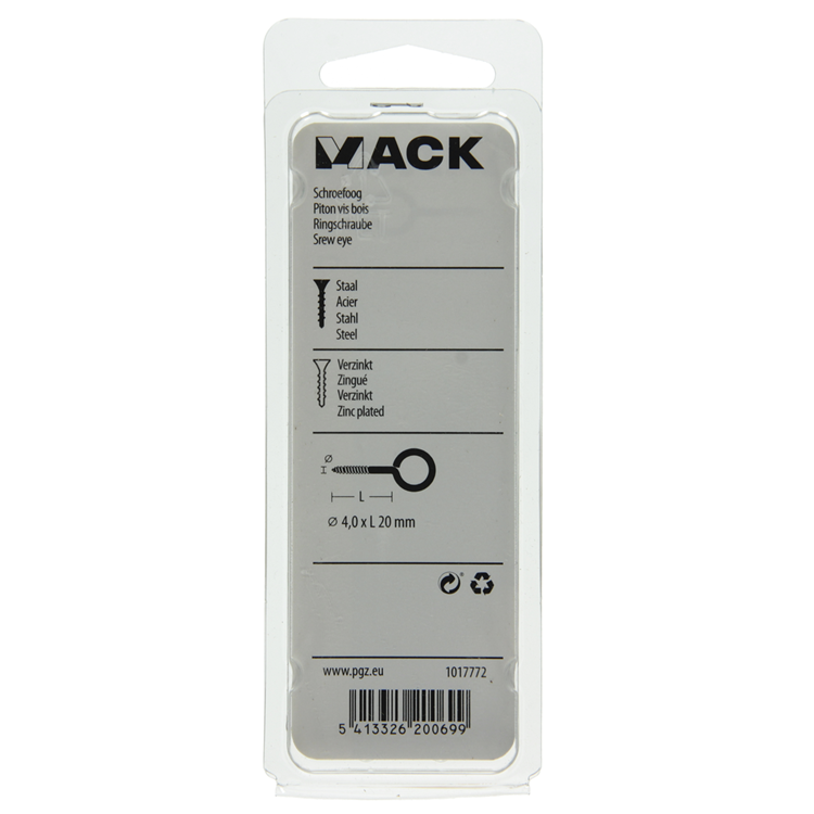 Mack 1017772 - Schraubenöse aus verzinktem Stahl, 10 Stück, 4,0 x 20 mm | 10 Stück