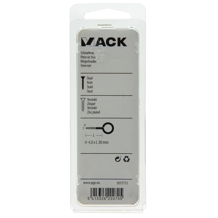 Mack 1017773 - Schrauböse aus verzinktem Stahl 9 Stück 4,0 x 30 mm | 10 Stück