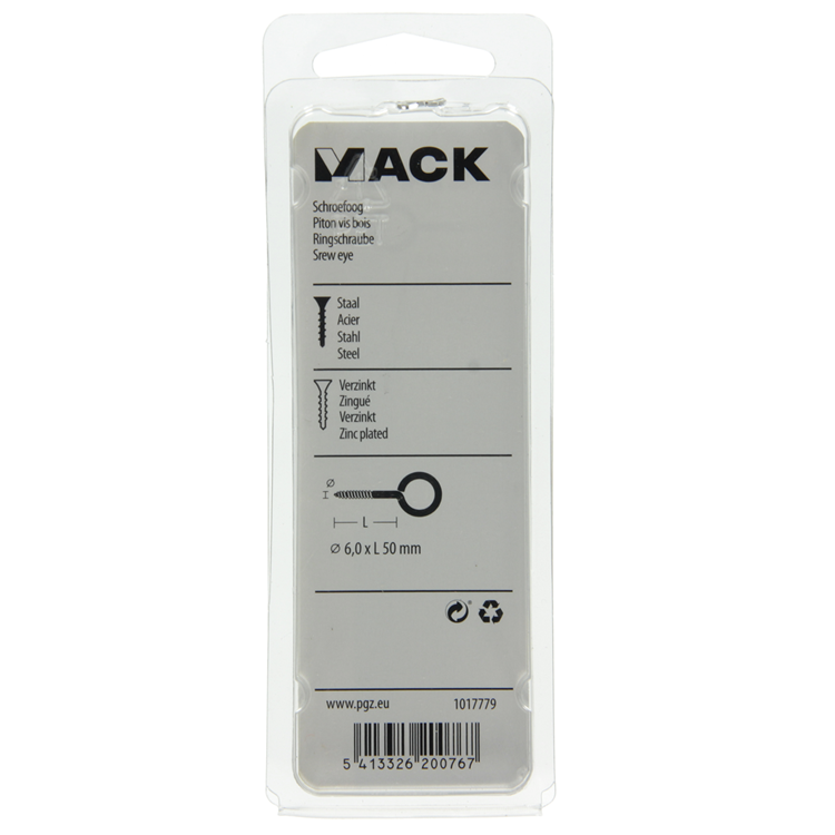 Mack 1017779 - Schrauböse aus verzinktem Stahl 4 Stück 6,0 x 50 mm | 5 Stück