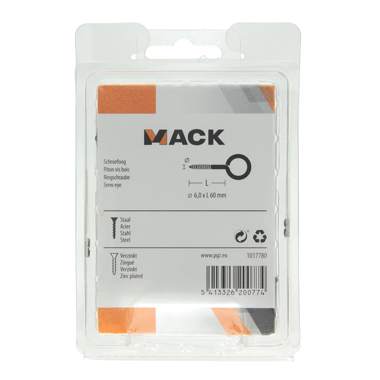 Mack 1017780 - Schrauböse aus verzinktem Stahl 3 Stück 6,0 x 60 mm | 5 Stück
