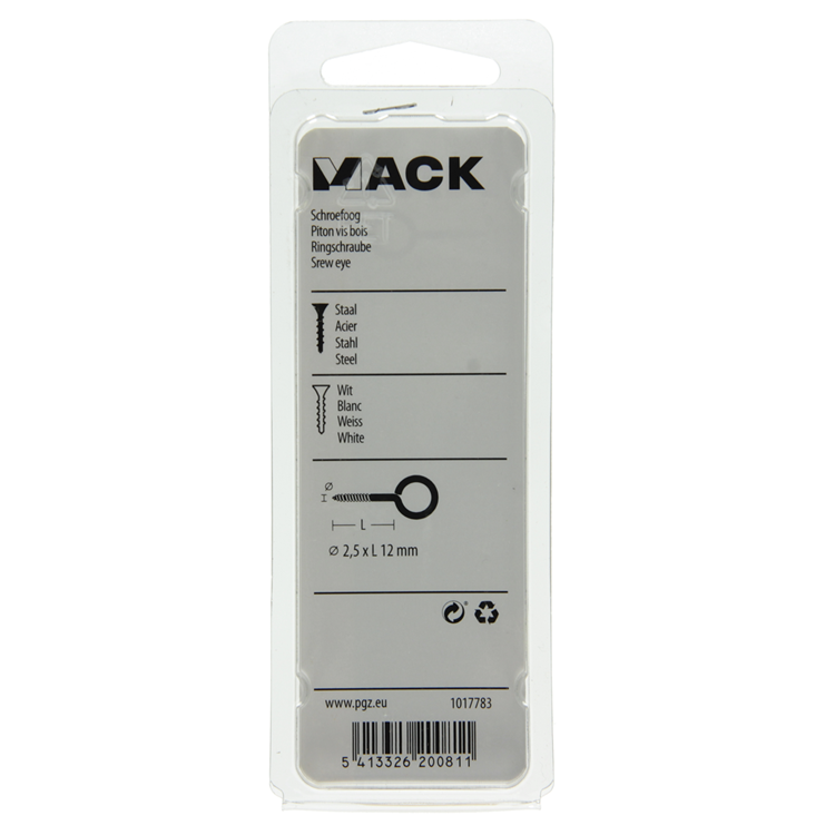 Mack 1017783 - Schrauböse Stahl weiß 10 Stück 2,5 x 12 mm | 10 Stück