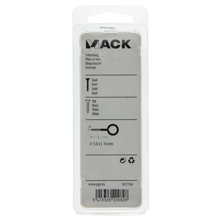Mack 1017784 - Schrauböse Stahl weiß 7 Stück 3,0 x 16 mm | 10 Stück