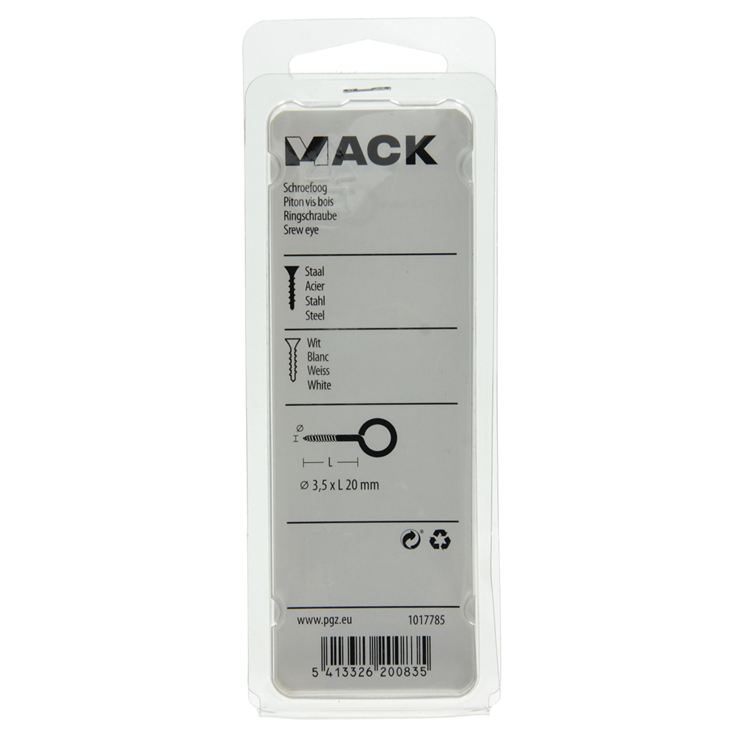 Mack 1017785 - Schrauböse Stahl weiß 5 Stück 3,5 x 20 mm | 10 Stück