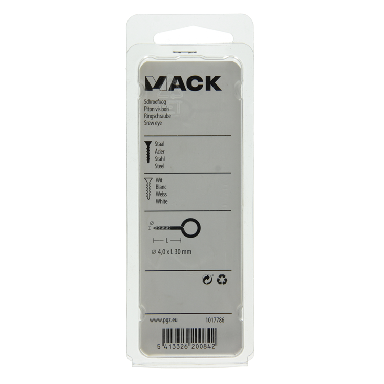 Mack 1017786 - Schrauböse Stahl weiß 4 Stück 4,0 x 30 mm | 10 Stück