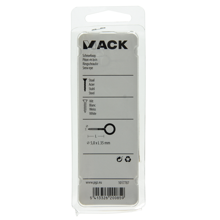 Mack 1017787 - Schrauböse Stahl weiß 2 Stück 5,0 x 35 mm | 10 Stück