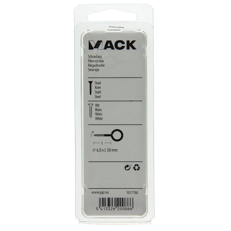 Mack 1017788 - Schrauböse Stahl weiß 2 Stück 6,0 x 50 mm | 5 Stück