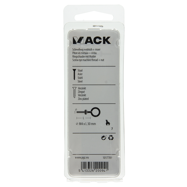 Mack 1017789 – metrische Ösenschraube + Mutter verzinkt 5 Stück M4 x 30 mm | 10 Stück
