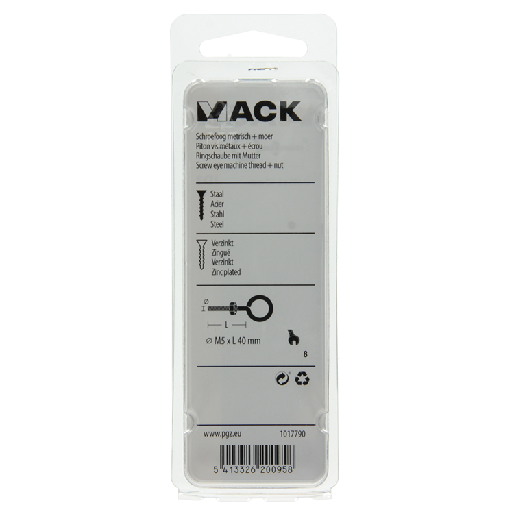 Mack 1017790 – metrische Ösenschraube + Mutter verzinkt 4 Stück M5 x 40 mm | 10 Stück