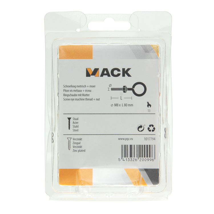 Mack 1017794 – metrische Ösenschraube + Mutter verzinkt 2 Stück M8 x 80 mm | 5 Stück