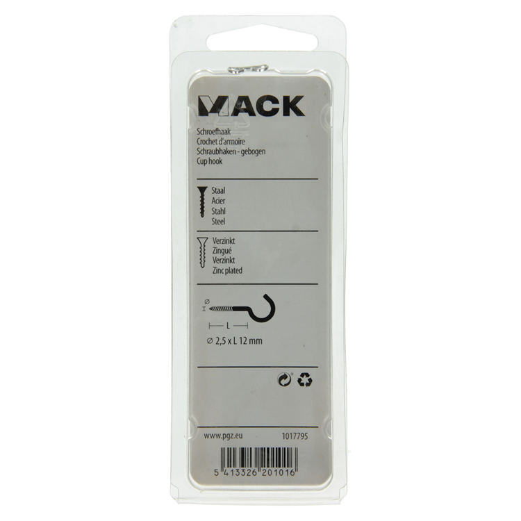 Mack 1017795 - Schraubhaken verzinkter Stahl 18 Stück 2,5 x 12 mm | 10 Stück