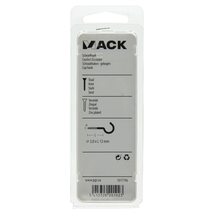 Mack 1017796 - Schraubhaken Stahl verzinkt 15 Stück 3,0 x 12 mm | 10 Stück