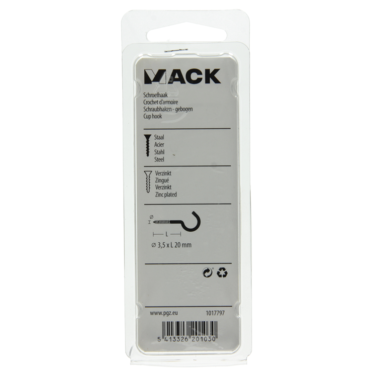 Mack 1017797 - Schraubhaken verzinkter Stahl 10 Stück 3,5 x 20 mm | 10 Stück