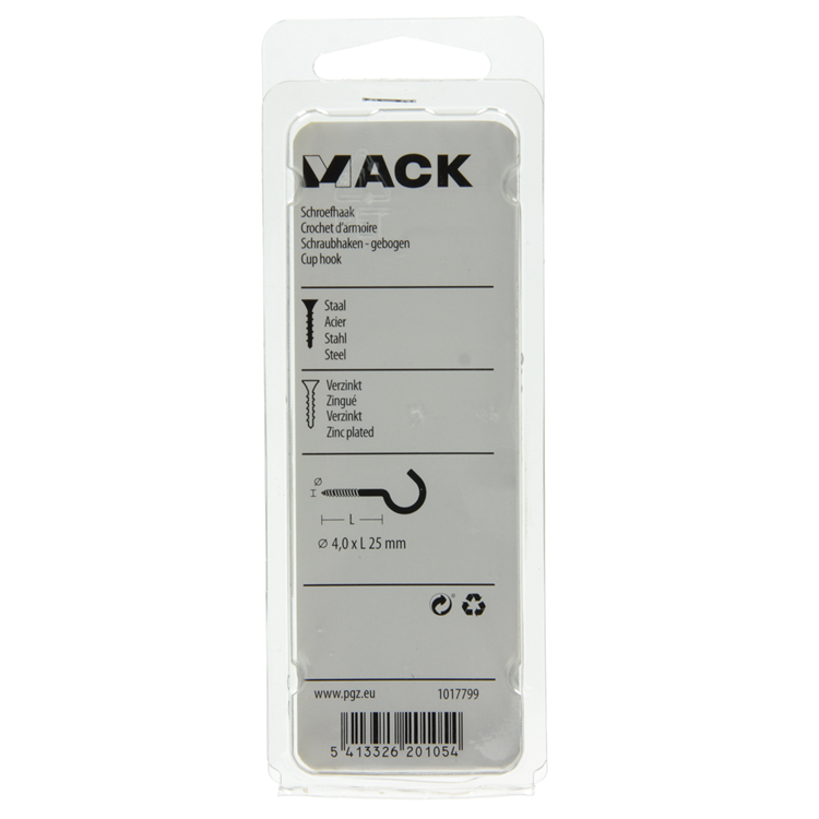 Mack 1017799 - Schraubhaken verzinkter Stahl 7 Stück 4,0 x 25 mm | 10 Stück