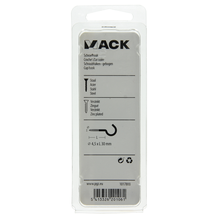 Mack 1017800 - Schraubhaken aus verzinktem Stahl 6 Stück 4,5 x 30 mm | 10 Stück