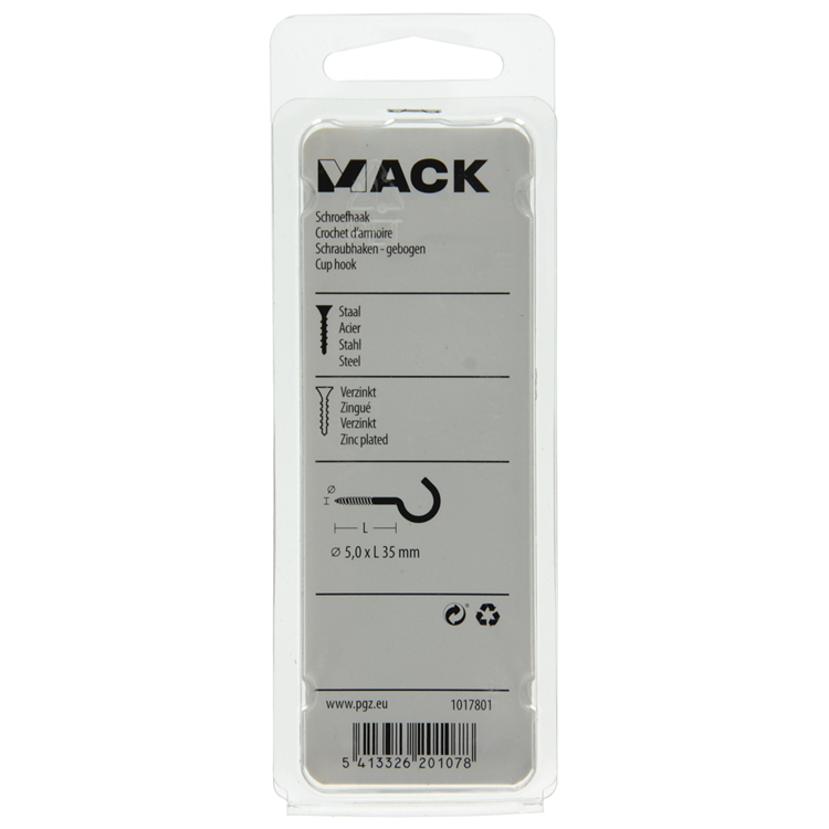 Mack 1017801 - Schraubhaken verzinkter Stahl 4 Stück 5,0 x 35 mm | 10 Stück