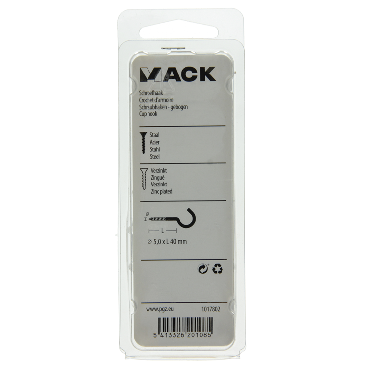 Mack 1017802 - Schraubhaken Stahl verzinkt 4 Stück 5,0 x 40 mm | 5 Stück