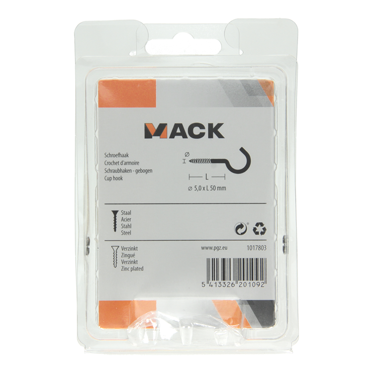 Mack 1017803 - Schraubhaken verzinkter Stahl 4 Stück 5,0 x 50 mm | 5 Stück