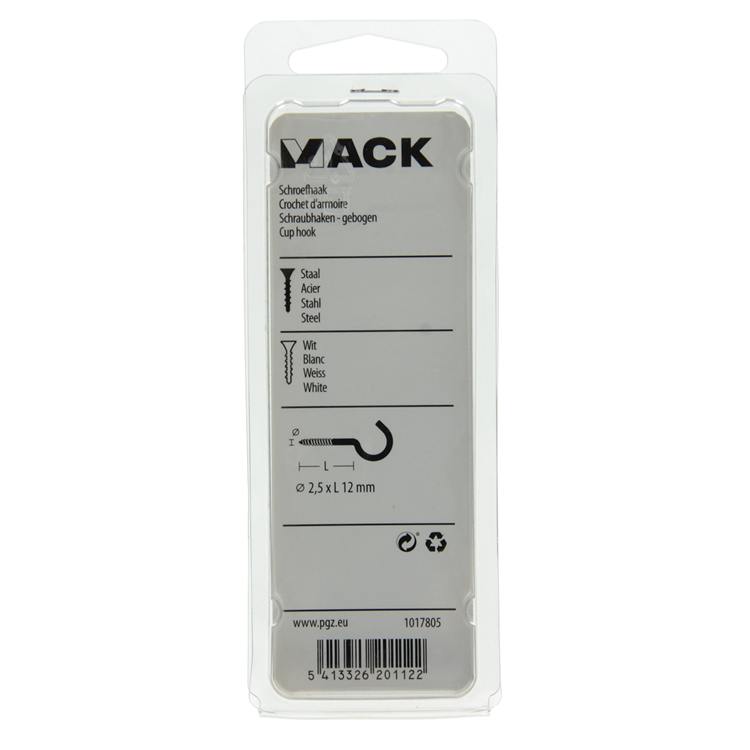Mack 1017805 - Schraubhaken Stahl weiß 10 Stück 2,5 x 12 mm | 10 Stück
