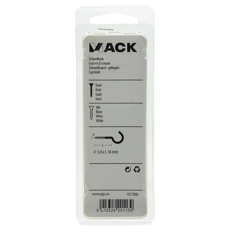 Mack 1017806 - Schraubhaken Stahl weiß 7 Stück 3,0 x 16 mm | 10 Stück