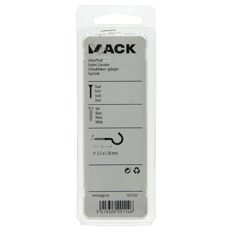 Mack 1017807 - Schraubhaken Stahl weiß 5 Stück 3,5 x 20 mm | 10 Stück