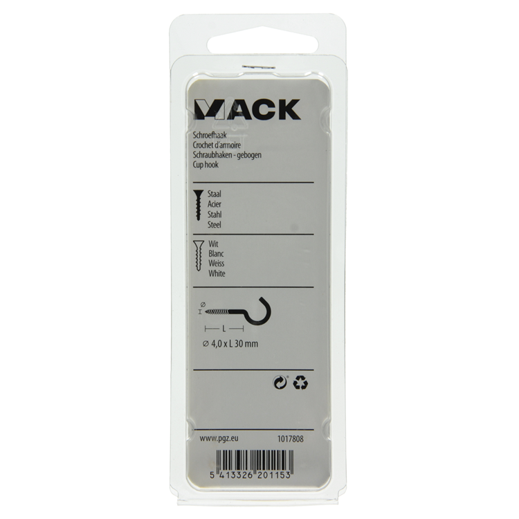 Mack 1017808 - Schraubhaken Stahl weiß 4 Stück 4,0 x 30 mm | 10 Stück