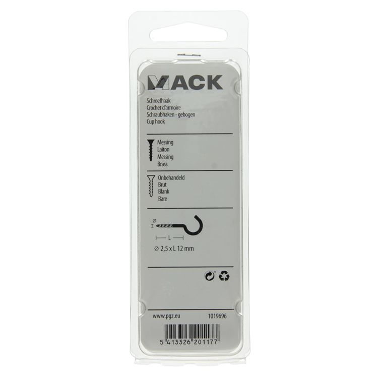 Mack 1019696 - Schraubhaken Messing 7 Stück 2,5 x 12 mm | 10 Stück