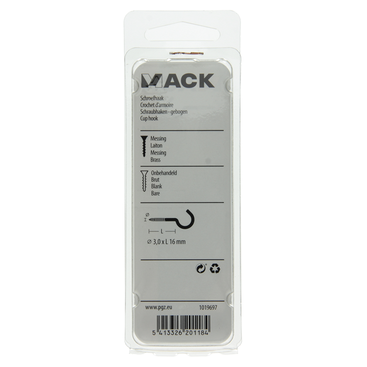 Mack 1019697 - Schraubhaken Messing 4 Stück 3,0 x 16 mm | 10 Stück