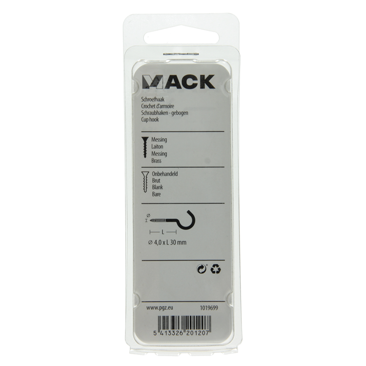 Mack 1019699 - Schraubhaken Messing 2 Stück 4,0 x 30 mm | 10 Stück
