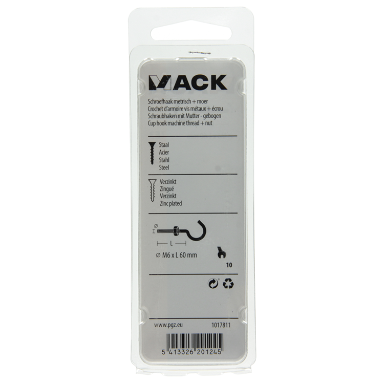 Mack 1017811 – metrischer Schraubhaken + Mutter verzinkt 3 Stück M6 x 60 mm | 10 Stück