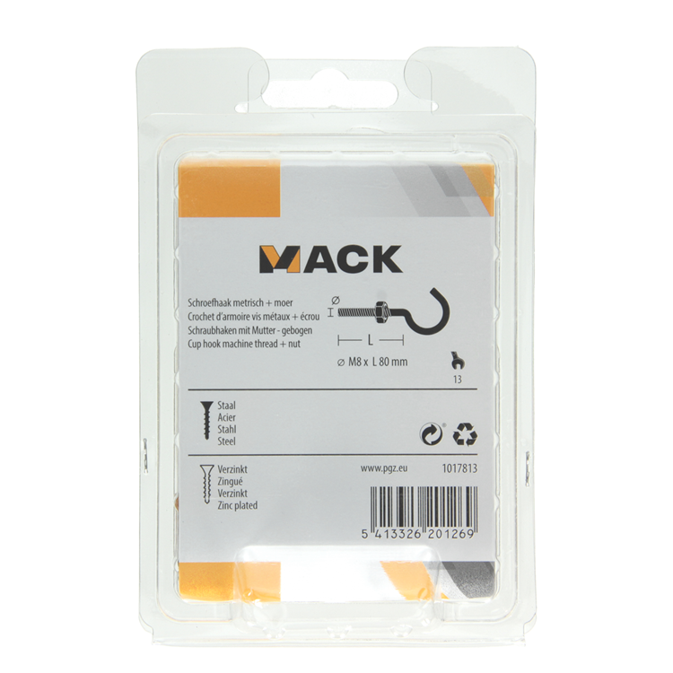 Mack 1017813 – metrischer Schraubhaken + Mutter verzinkt 2 Stück M8 x 80 mm | 5 Stück