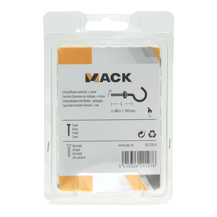 Mack 1017814 – metrischer Schraubhaken + Mutter verzinkt 2 Stück M8 x 100 mm | 5 Stück
