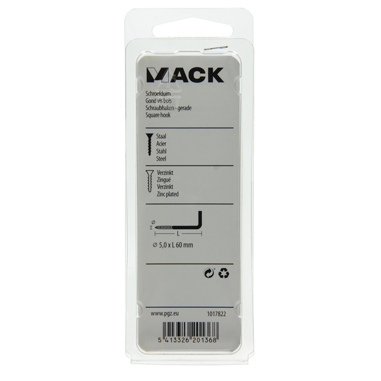 Mack 1017822 – Rändelschraube aus verzinktem Stahl, 4 Stück, 5,0 x 60 mm | 10 Stück