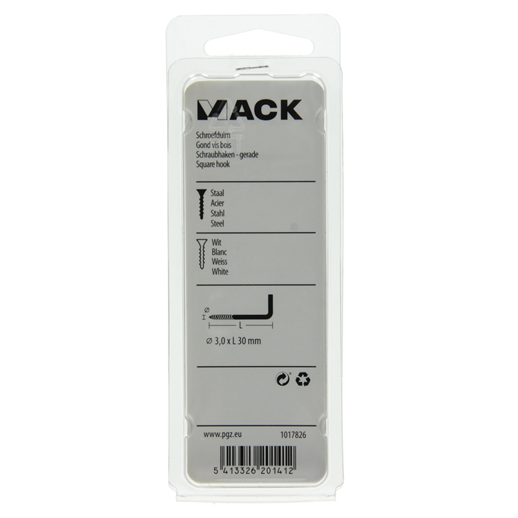 Mack 1017826 - Rändelschraube Stahl weiß 6 Stück 3,0 x 30 mm | 10 Stück