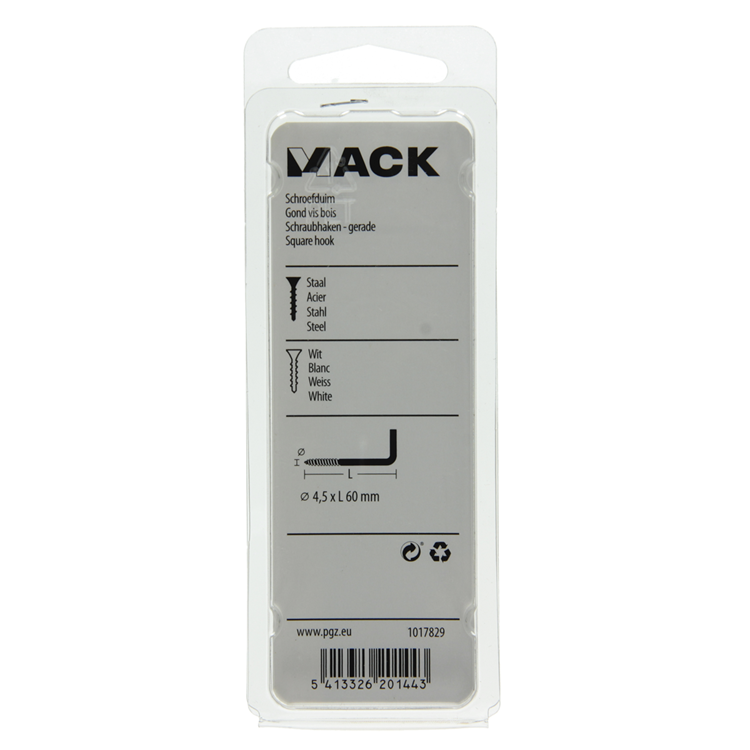 Mack 1017829 - Rändelschraube Stahl weiß 3 Stück 4,5 x 60 mm | 10 Stück