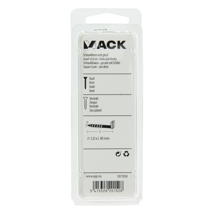 Mack 1017830 – Schraubdaumen mit Schlitz, verzinkter Stahl. 5 Stück 5,0 x 40 mm | 10 Stück