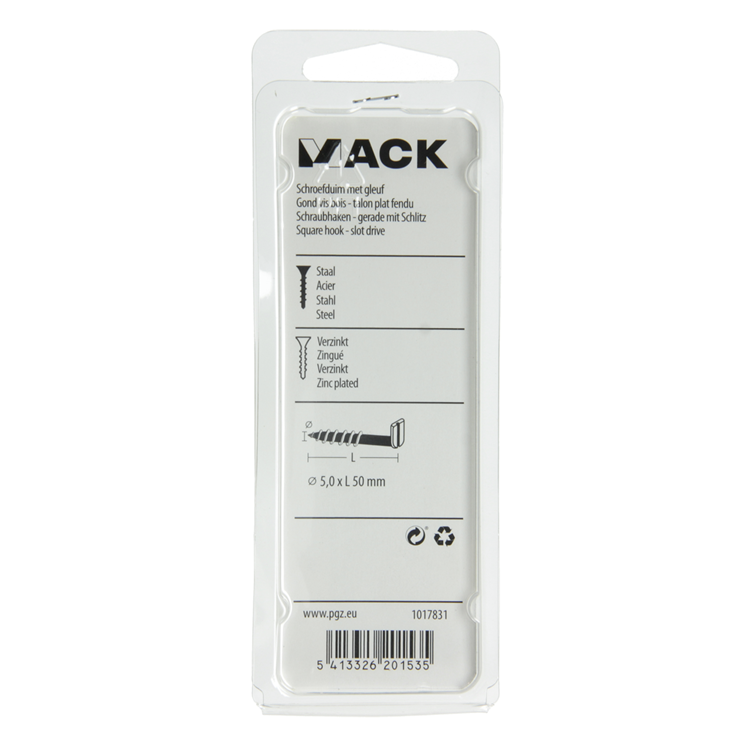 Mack 1017831 – Schraubdaumen mit Schlitz, verzinkter Stahl. 5 Stück 5,0 x 50 mm | 10 Stück