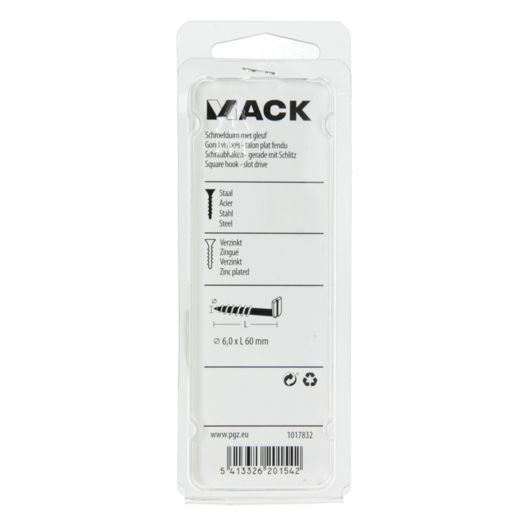 Mack 1017832 – Schraubdaumen mit Schlitz, verzinkter Stahl. 4 Stück 6,0 x 60 mm | 10 Stück