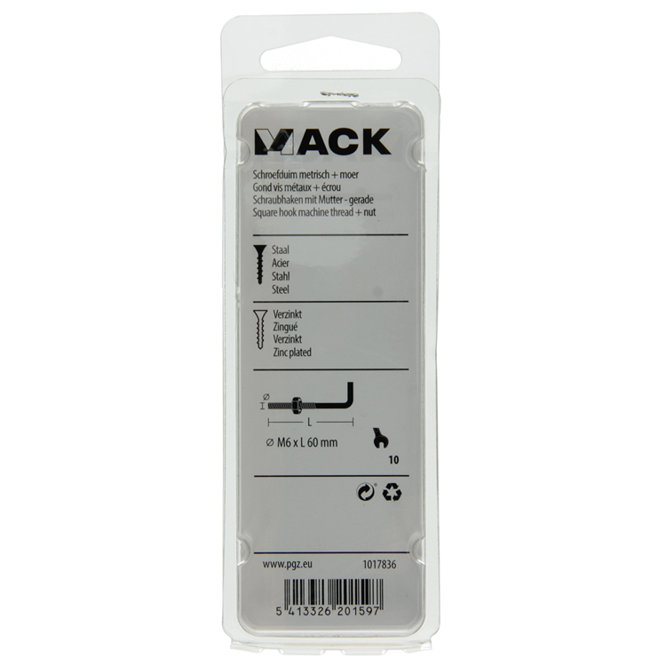Mack 1017836 – Schraube Zoll metrisch + Mutter Stahl 3 Stück M6 x 60 mm | 10 Stück