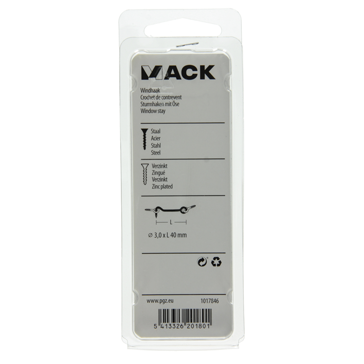 Mack 1017846 – Windhaken aus verzinktem Stahl, 2 Stück, 3,0 x 40 mm | 10 Stück