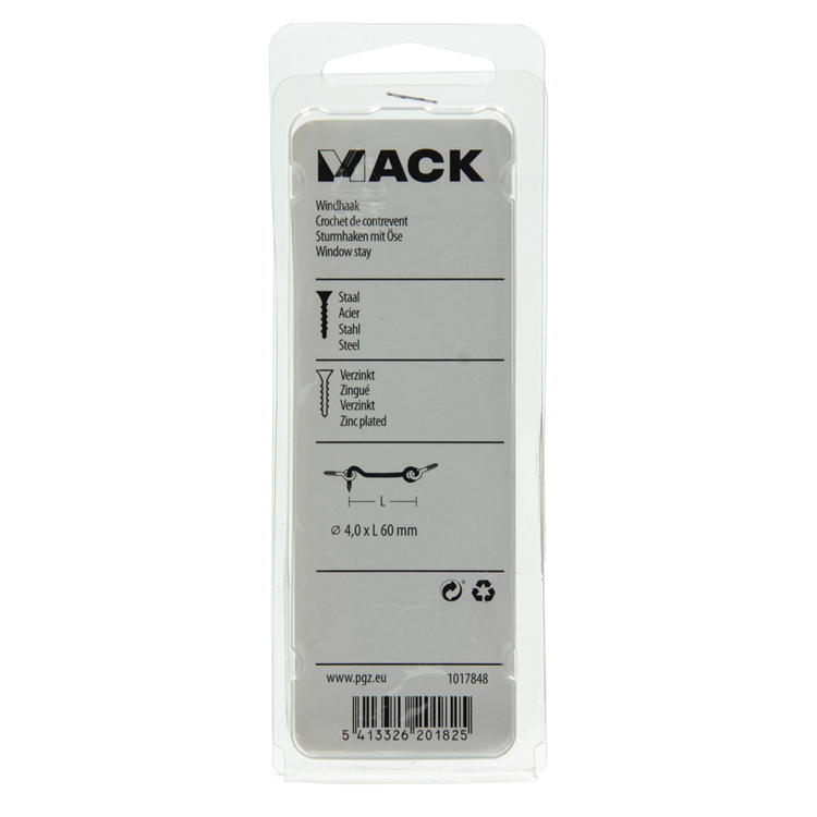 Mack 1017848 – Windhaken aus verzinktem Stahl, 2 Stück, 4,0 x 60 mm | 10 Stück